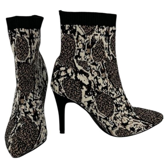 MIA McKinley Snake Print Sock Booties Sz 8.5 Stretch Knit Fabric Stiletto Heel - Picture 4 of 9